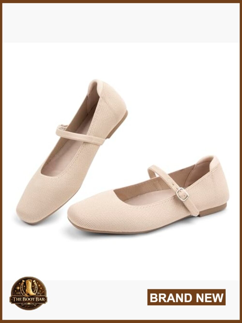 Square Toe Knit Ballet Flats Adjustable Ankle Strap Slip On Shoes - Picture 4 of 7
